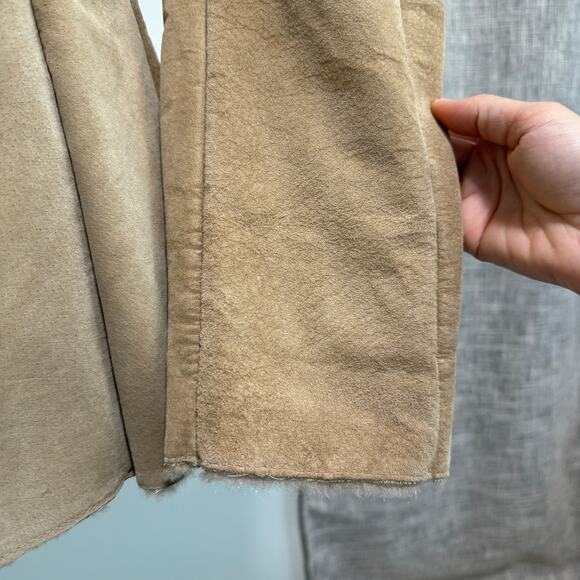 VTG Guess Womens Leather Coat Jacket Faux Fur Collar M Tan Y2K Indie Grunge 70s - Picture 13 of 16